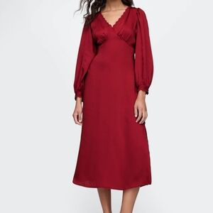 New GAP Elegant Red Satin Empire Dress Size S